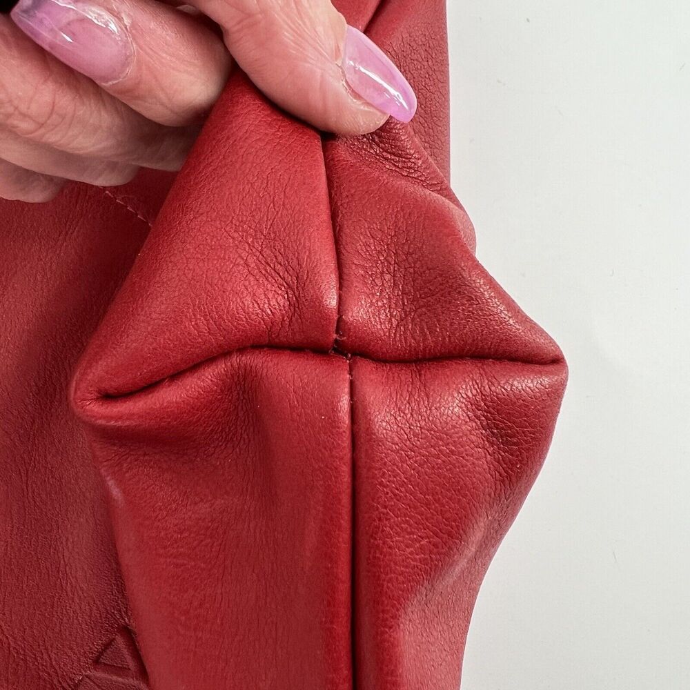 Mayko Leather Hobo Raw Handbag Crossbody Red Tassel Minimalist - Picture 8 of 12